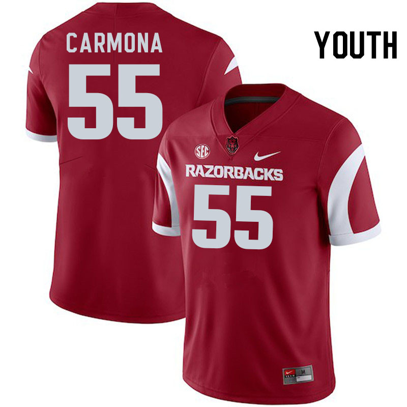 Youth #55 Fernando Carmona Arkansas Razorbacks College Football Jerseys Stitched-Cardinal